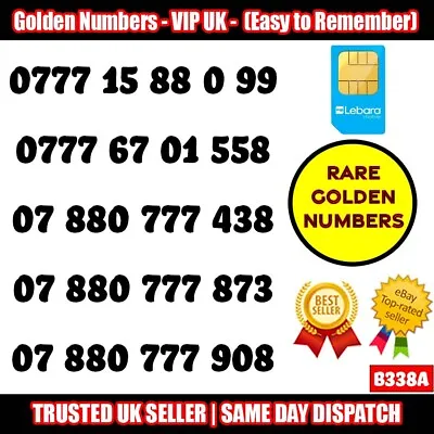 £9.95 • Buy Golden Number VIP UK SIM Cards - Easy To Remember Mobile Numbers LOT - B338