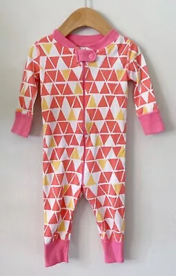 Hanna Andersson Pajamas PJ Sleeper Pink Yellow Triangle Zip Organic 80 18-24 • $9.99