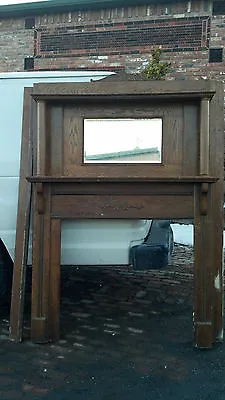 Oak Fire Place Mantle Columns Beveled Mirror Oval Trim  • $1150