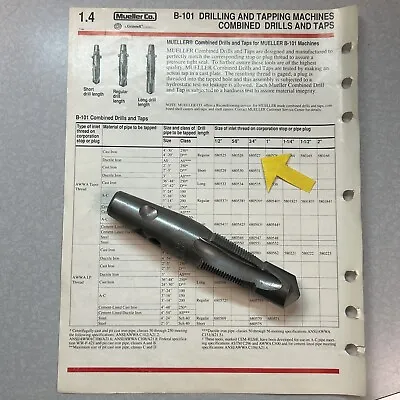 MUELLER 680527 DRILL & TAP 3/4” CC Light Use Cast/Ductile Iron B-101 Machine • $179