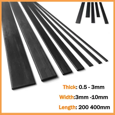 Carbon Fibre Flat Strips Sheet 200 400mm Lengths 0.5 1 2mm Thick 3 4 10mm Width • £1.74