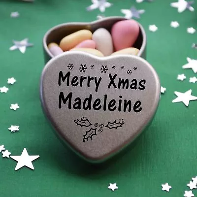 Merry Xmas Madeleine Mini Heart Tin Gift Present Happy Christmas Stocking Filler • £3.49