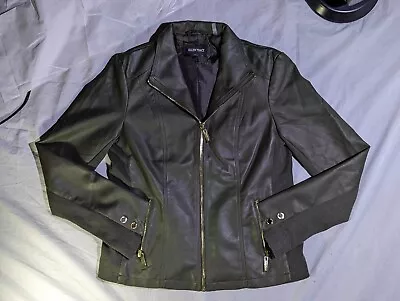 Ellen Tracy  Women’s Medium Black Extra Soft Leather Jacket Gold Zipper • $18.78