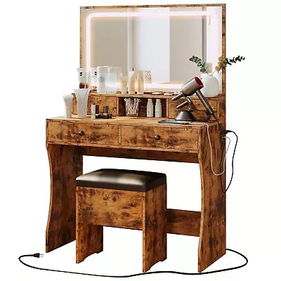 Vanity Desk Set With LED Lighted Mirror & Power Outlet Makeup Vanity Table W... • $243.62