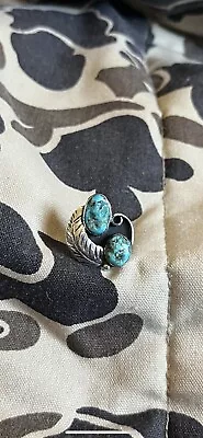 Vintage Sterling Southwestern Native? Double Turquoise Ring Size 7.25 • $89