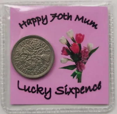 70th Mum Birthday Lucky Sixpence Gift* 1954 Coin For 2024* *Pink Flower Design* • £2.99