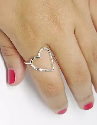 Heart Shape Ring Handmade Solid 925 Sterling Silver Ring Statement Band All Size • $12.28