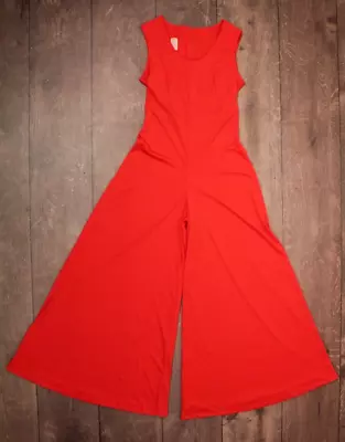 Vtg 70s Red Super Wide Leg Jumpsuit 1970s Sz M Polyester Palazzo Pants • $89.99