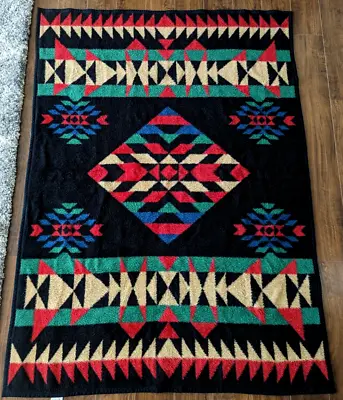 VTG Biederlack Blanket Throw Tribal Native Aztec 73x54  Reversable • $79.99