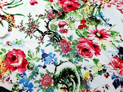 Floral Print Jardin Stretch Cotton Sateen Fabric - Sold Per Metre • £13.99