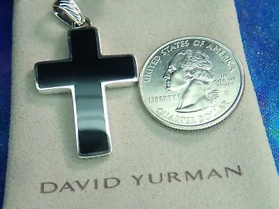 7.2 Grams 42MM David Yurman Sterling Silver 925 Black Onyx Cross Pendant $450 • $280