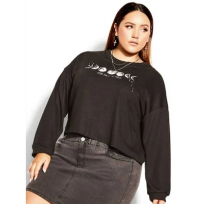$40 • Buy CCX By City Chic Vagabond Top Long Sleeve Crew Neck Black Plus Size 18 NWT