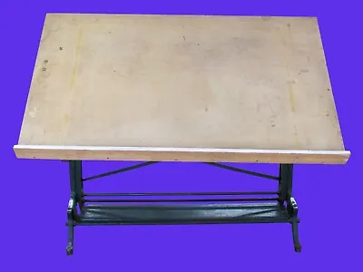 Nice Vintage 5' Cast Iron Fredrick Post Drafting Table W/Wood Foot Rail • $2800