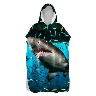 £19.19 • Buy Sea Dolphin Shark Adult Kids Hooded Beach Poncho Towel Changing Robe Sand Free