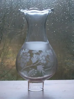 An Antique Victorian Etched Glass Oil Lamp Chimney Shade C1890 VGC • £15