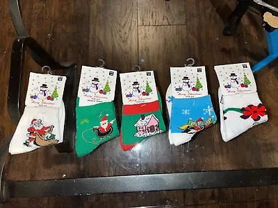 Lot Of 5 Pairs Christmas  Socks Unisex Size 4-6. NEw • $9.25