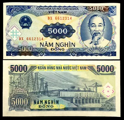 VIETNAM 5000 Dong Year 1991 Banknote World Paper Money UNC Currency Ho Chi Minh • $2.99