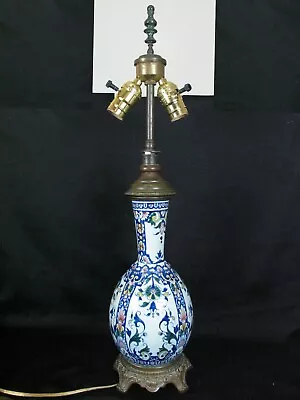 ANTIQUE Hand Painted DELFT POTTERY KASMER PATTERN Polychrome TABLE LAMP • $1999.99