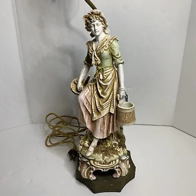 Continental Art Co. Chalkware Figural Lamp Woman W Flowers Ornate Working 1950s • $188.78