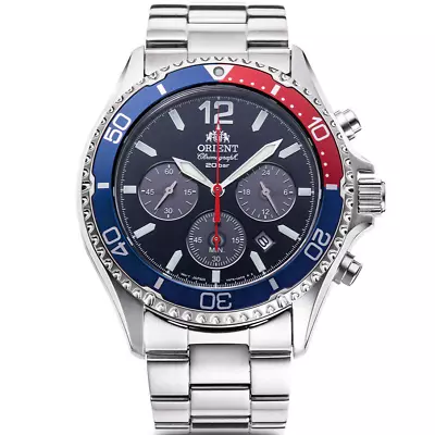 ORIENT Mako RN-TX0201L Chronograph Solar Watch Pepsi Bezel Blue Dial 42.8mm • $212.20