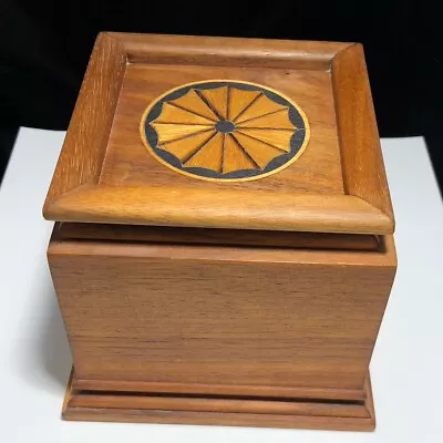 Vintage Wooden Jewelry/Trinket/Treasure Box Geometric Marquetry Lid Hand Made • $21.25