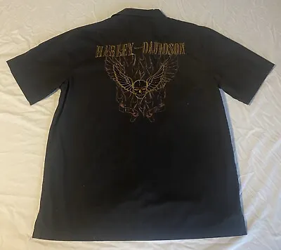 Vintage Harley Davidson Men's M Button Work Shirt Eagle Graphic Black Skull Y2K • $21.59