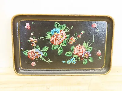 Vintage Mid Century Flower Painted Design Paper Mache Tray Made In Japan 8 X5  • $18