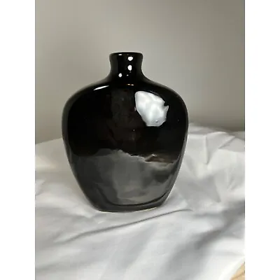 VTG MJDesigns Black Glossy Glazed Bud Vase Ceramic 5  MCM Painted Dipped • $13