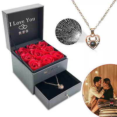 Jewelry Box Preserved Real Rose Necklace Surprise Lady Gift With I Love You US • $11.99