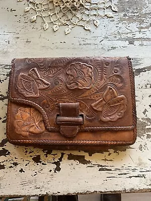 Vintage Tooled Leather Clutch Handbag Mexican • $10.95