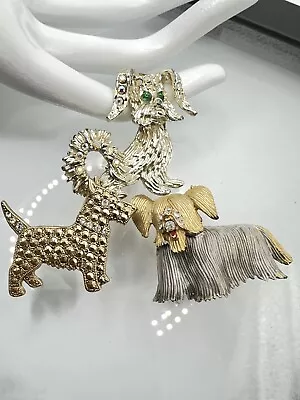 Vintage Dog Brooch Lot Yorkie Scottie Terrier Poodle 1928 Rhinestones Gold Tone • $19.99