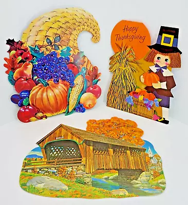 Vintage Lot Of 3 Thanksgiving Die Cut Cardboard Decorations Carrington Co. • $8.98