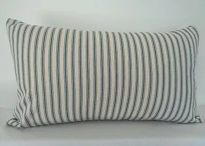 Handmade Bolster Cushion Cover In Ticking Stripe Teal - Same On Back • £11.99