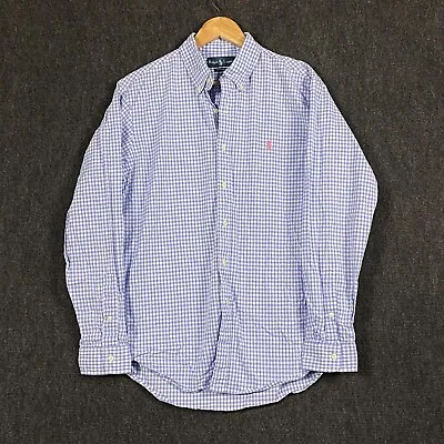 Ralph Lauren Mens Large Long Sleeve Button Down Shirt Blue Gingham Custom Fit • $40