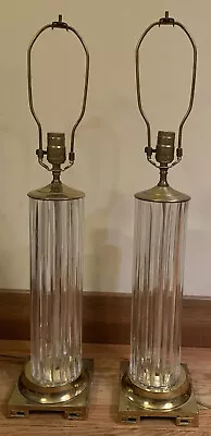 Mid Century Crystal Pair Brass Base Lamps 29” High 50 Wide • $297