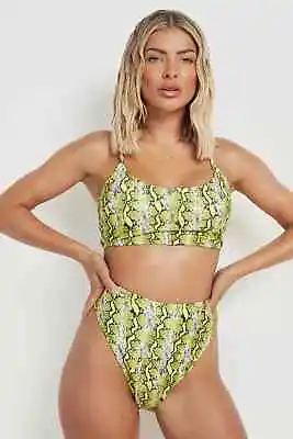 Boohoo Neon Snake Longline Scoop Bikini Top Size 8 • £12.99