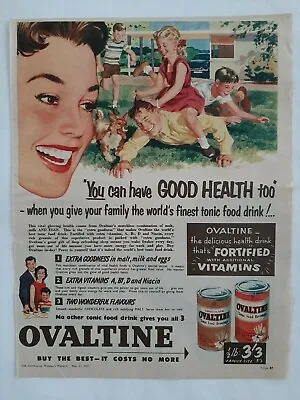 Vintage Australian Advertising 1957 Ad OVALTINE TONIC FOOD DRINK Family Art 2 • $14.95