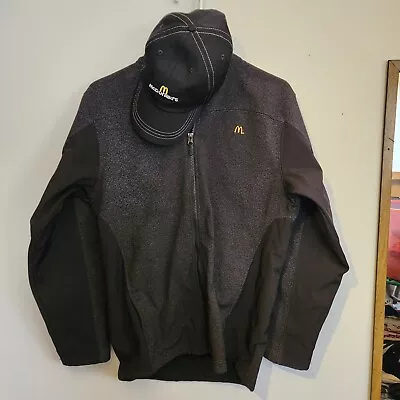 McDonalds Employee Jacket & Hat Men's Small Black Softshell Zip Up Uniform F5 • $32.99