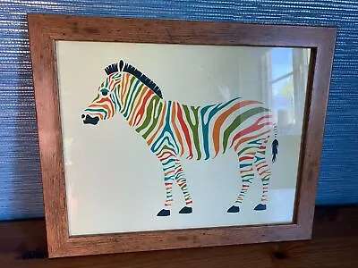 Wooden Framed Zebra Print Pictured Abstract Multicoloured 33cm X 40 Cm • £12.99