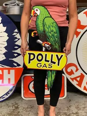 Antique Vintage Old Style Sign Polly Gas Parrot Gasoline 32  Made USA • $149.95