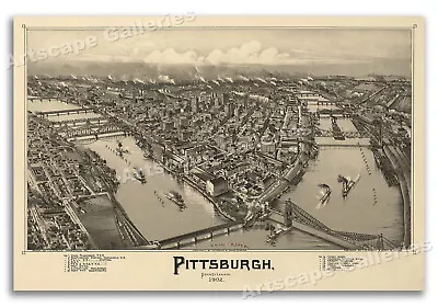 1902 Pittsburgh Pennsylvania Vintage Old Panoramic City Map - 24x36 • $25.95