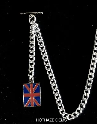 Enamel UNION JACK/FLAG Silver Colour Single Albert Pocket Watch Chain/fob Chain • £6.99