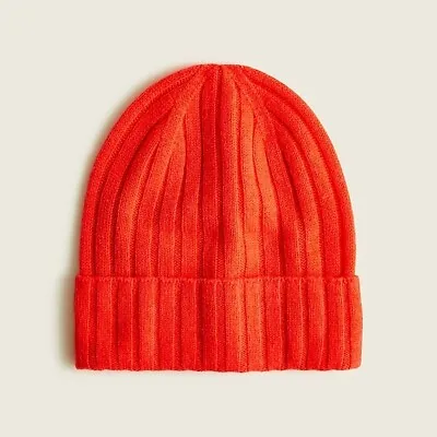 J.Crew 100% Cashmere Ribbed Beanie Vibrant Red OS -  NWT • $59