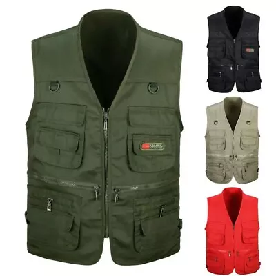Men's Fishing Vest Work Safari Travel Photo Cargo Multi Pockets Waistcoat Jacket • $15.19