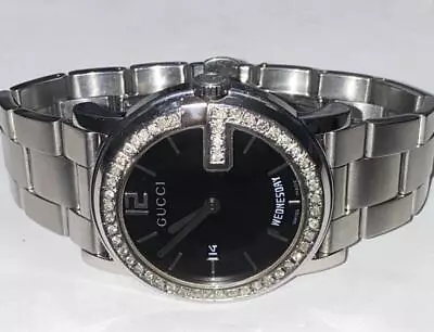 Gucci Mens 101m Day Date Stainless Steel Quartz Diamond Watch • $450