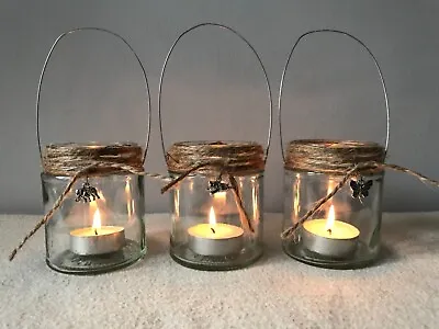 £2.85 • Buy Hanging Glass Jar Small Lanterns Candle Holder Rustic Tea Light Wedding Gift