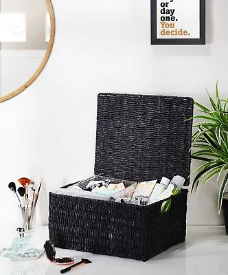 Storage Boxes With Lid Storage Baskets For Shelves Hamper Basket Black • £10.99