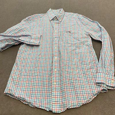 Vineyard Vines Shirt Men's Medium Plaid Flannel Slim Fit Tucker Linen Blend • $22.49