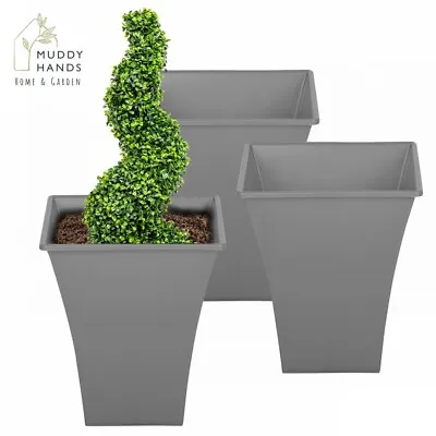 3 X Grey Large Plant Pots Indoor Outdoor Garden Tall Plastic Flower Planters • £14.99