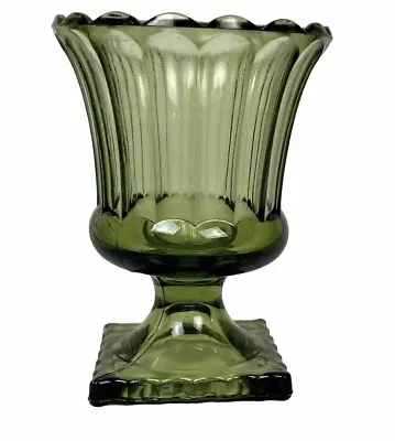 Vintage Hazel Atlas Avocado Green Glass Footed Compote Planter Vase Candy Dish • $12.99